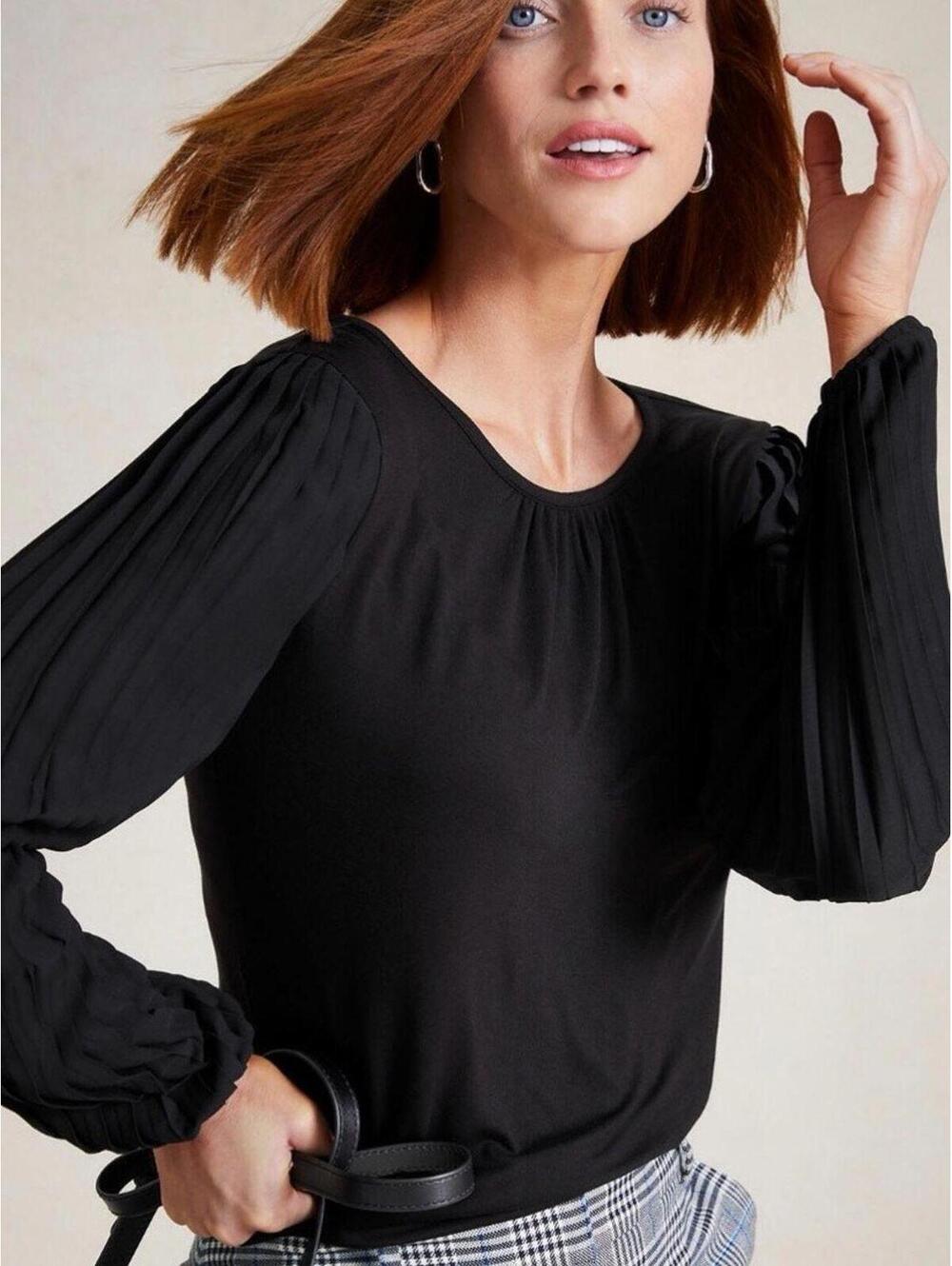 Talbots 1X Black Pleated Blouse Long Sleeve Flowy Career Top NWT Plus Size